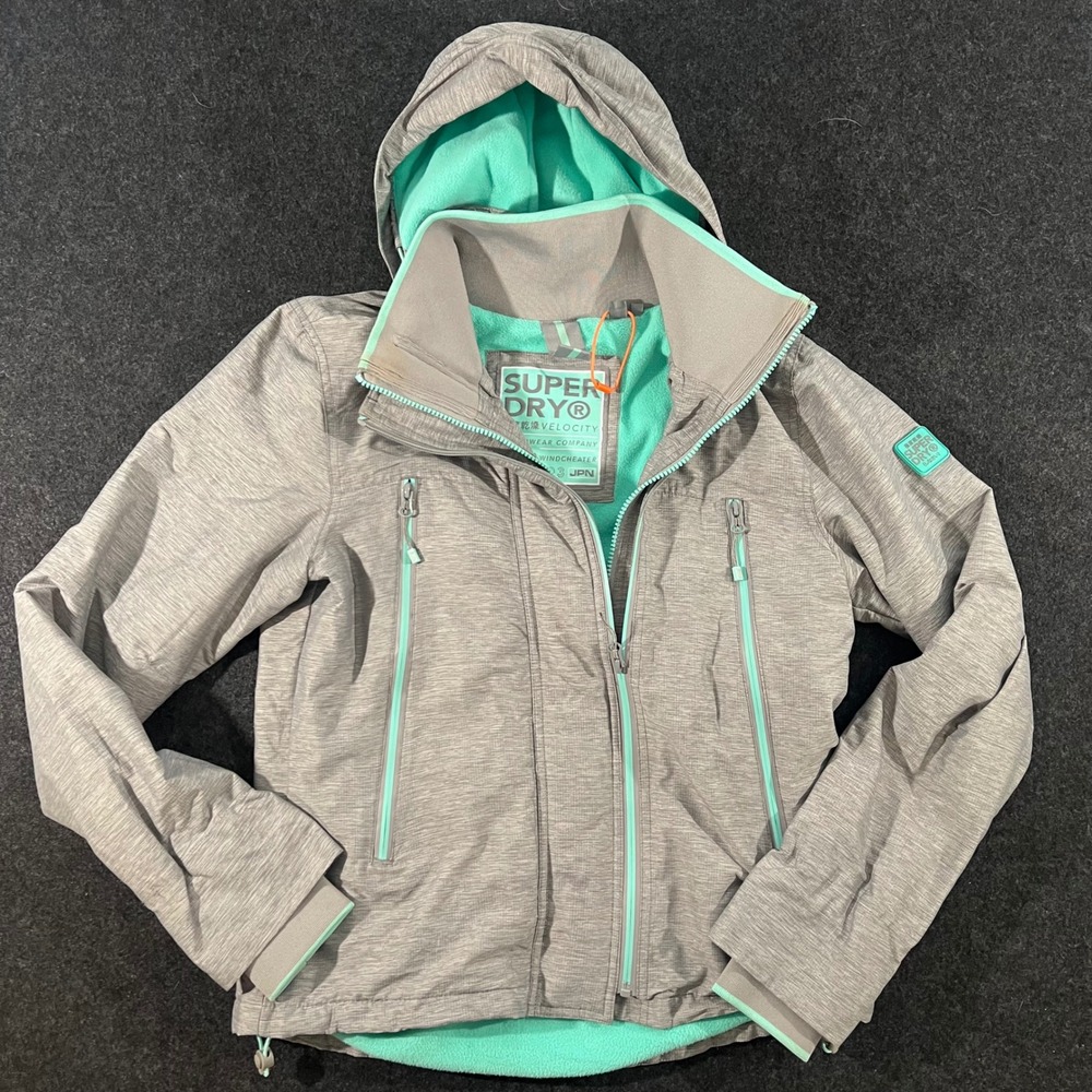 Superdry Windcheater Jacket Womens M Gray Teal Velocity JPN Hooded Coat